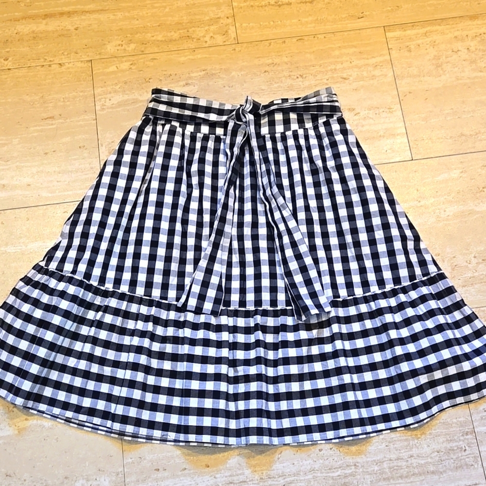 J. Crew Black/White Checkered Flare Midi Skirt